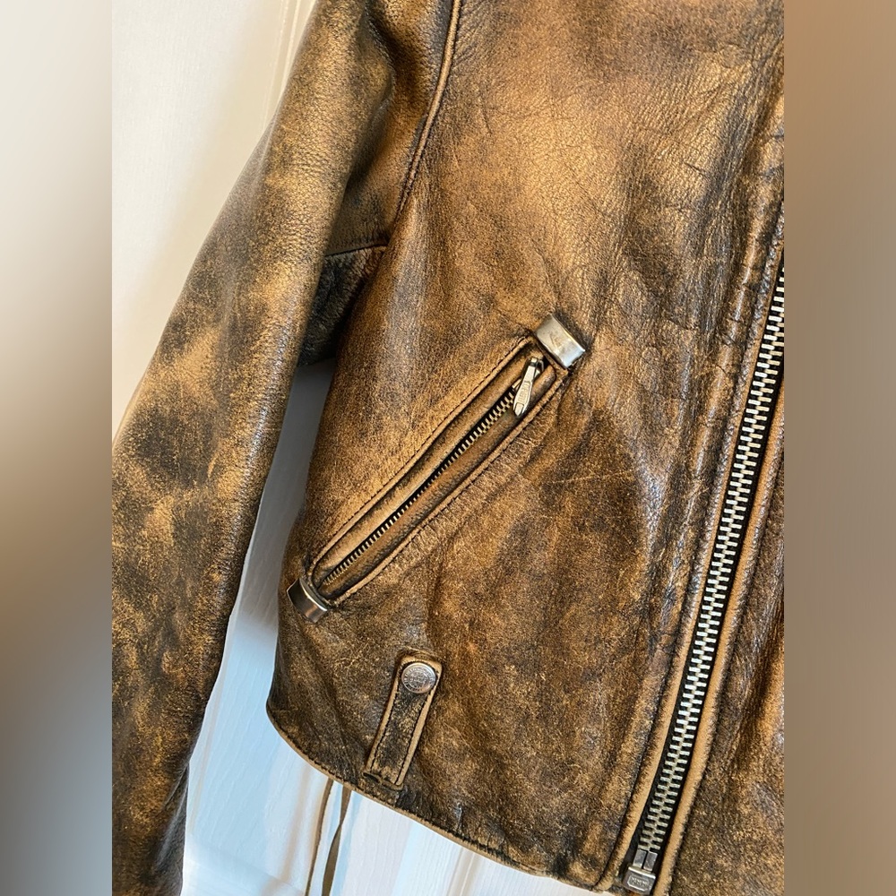 Vintage Chevignon Brown Genuine Leather Distressed Indie Biker Jacket Women S - Picture 2 of 16